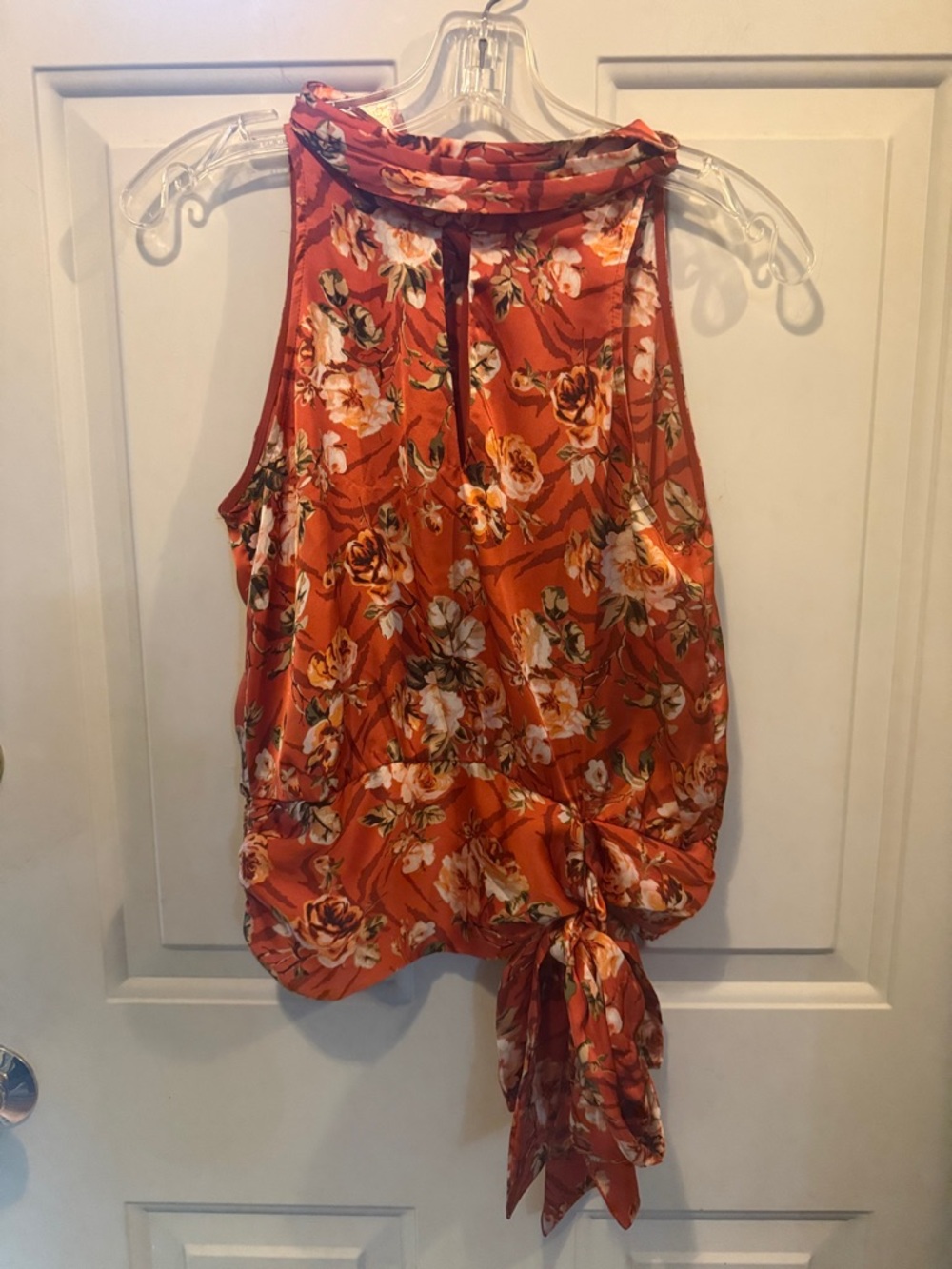 White House Black Market Orange Floral Blouse